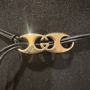 Black Gucci String Belt with Gold Buckle
